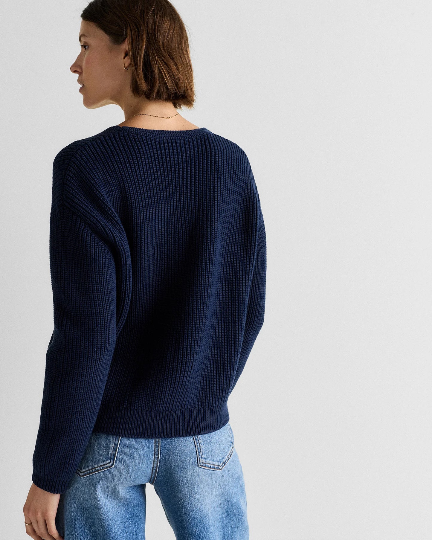 100% Organic Cotton Fisherman V-Neck Sweater - XS / Heather Brown