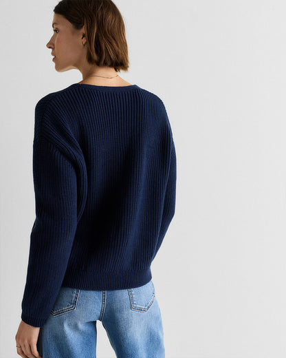 100% Organic Cotton Fisherman V-Neck Sweater - XS / Heather Brown