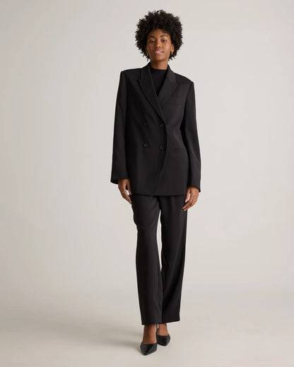 Stretch Crepe Relaxed Double-Breasted Blazer - XS / Sand