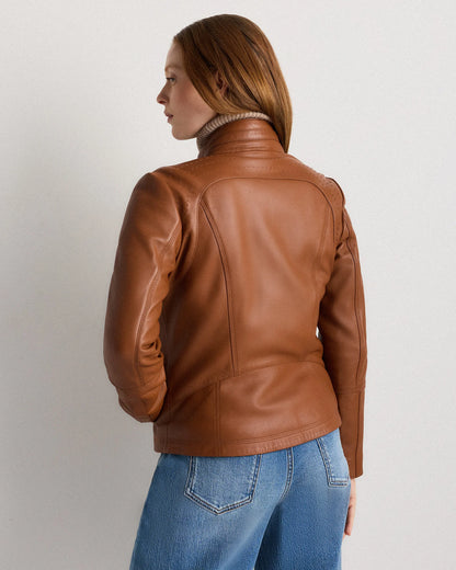 100% Leather Stand-Collar Jacket - XS / True Black