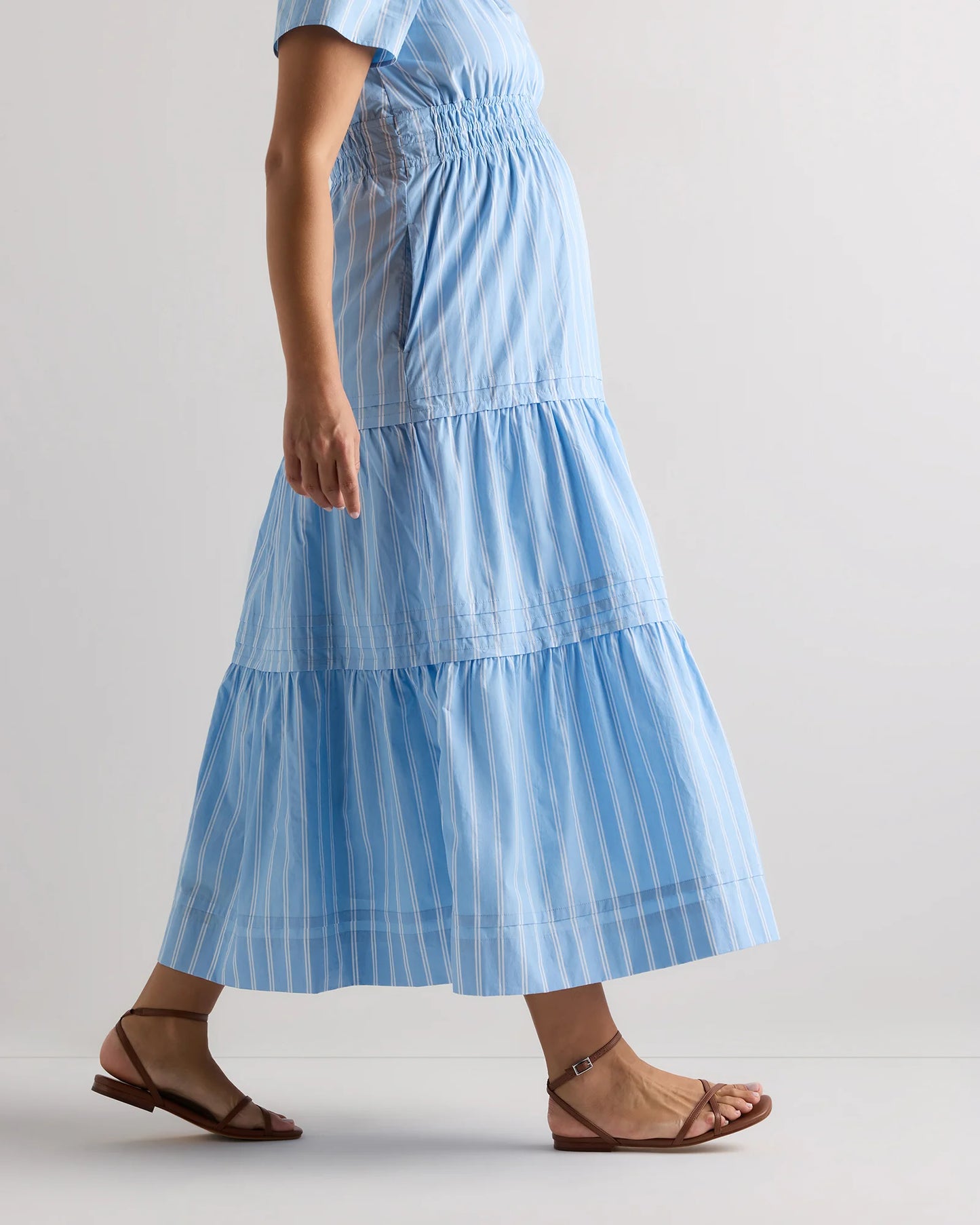 100% Organic Cotton Poplin Maternity Tiered Maxi Dress - XS / Riviera Blue Heirloom Floral