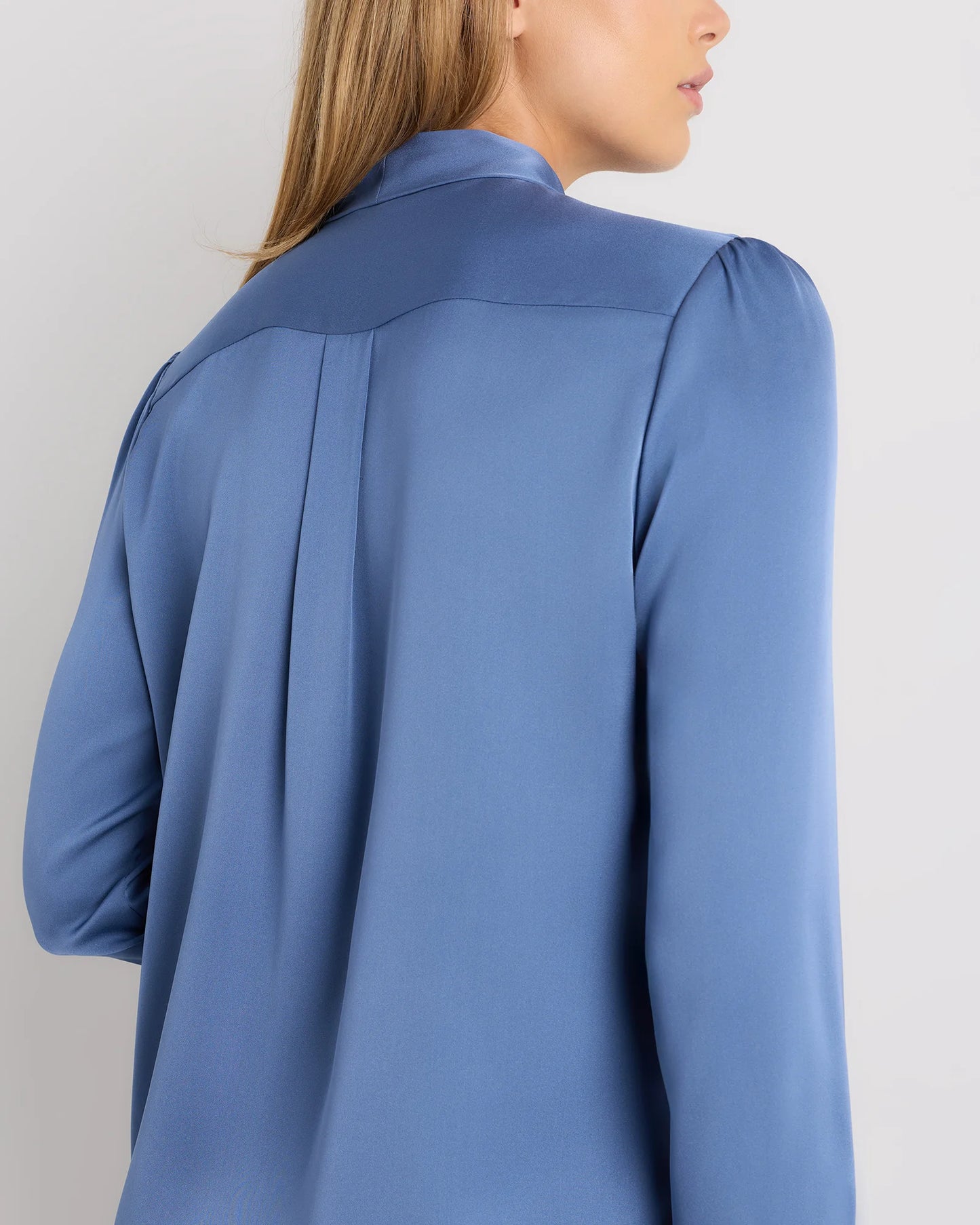 Washable Stretch Silk Tie Neck Blouse - XS / Moonstone Blue