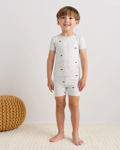 Bamboo Short Sleeve and Shorts Pajama Set - 2T / Lavender Hearts