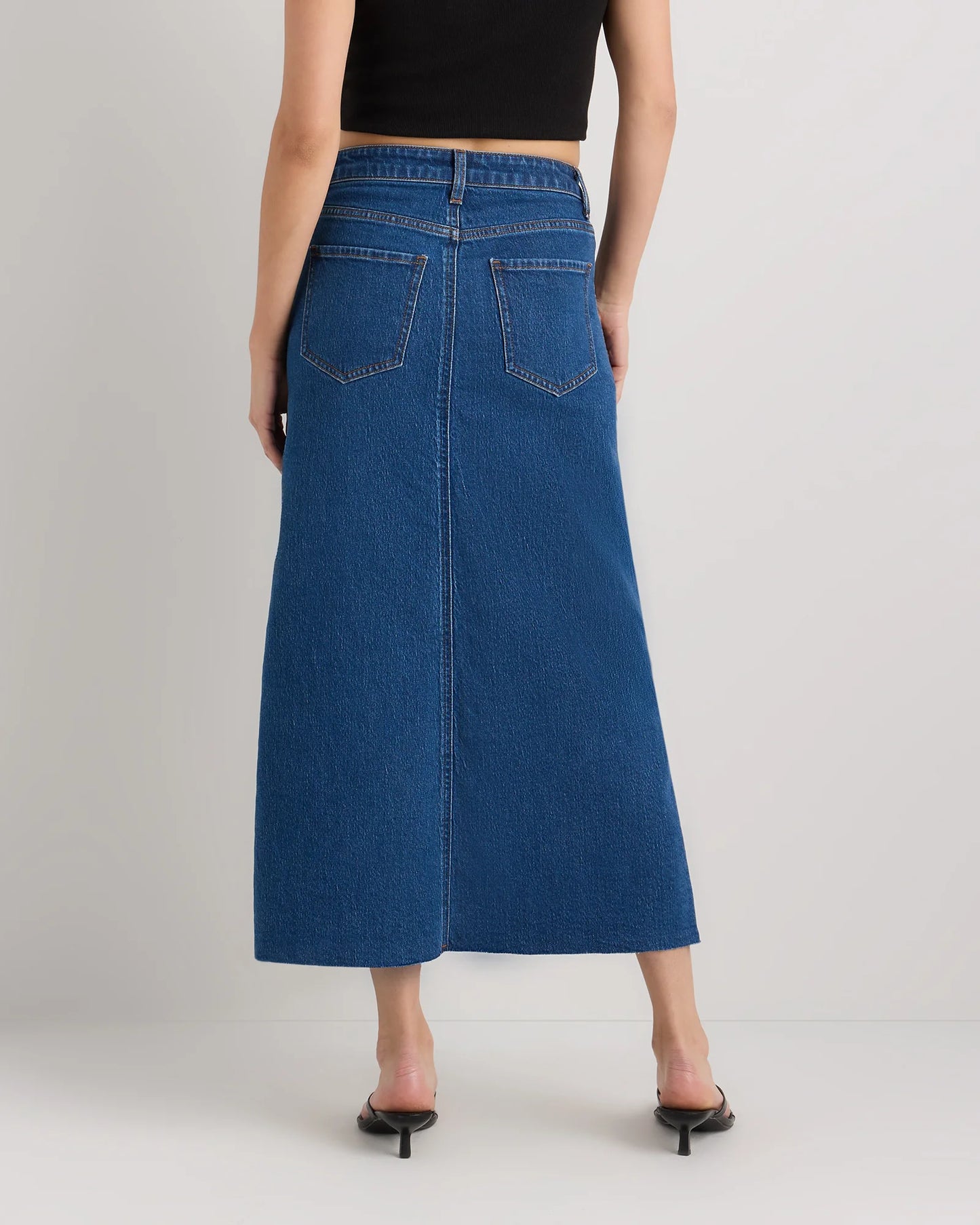 Stretch Denim 5-Pocket Midi Skirt - 24 / Obsidian Blue