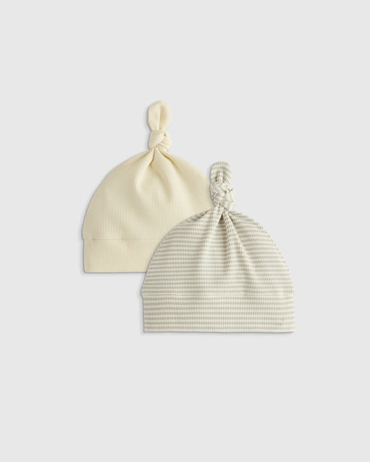 Softest Rib Hat (2-Pack) - 0-6M / Ivory/Grey Stripe