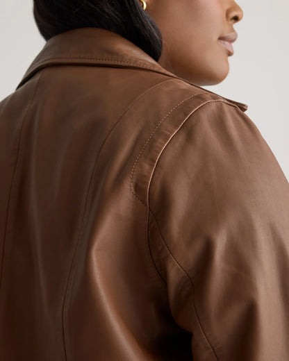 100% Washed Leather Biker Jacket - 1X / Burnt Umber
