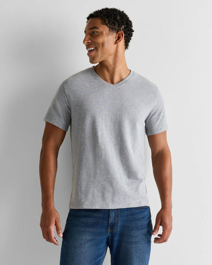 100% Organic Cotton Slub V-Neck Tee - S / Heather Grey