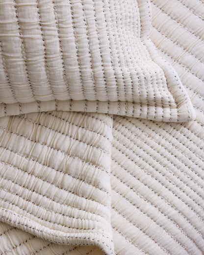 Organic Cotton Channel Stitch Sham Set - Standard / Coral Pink