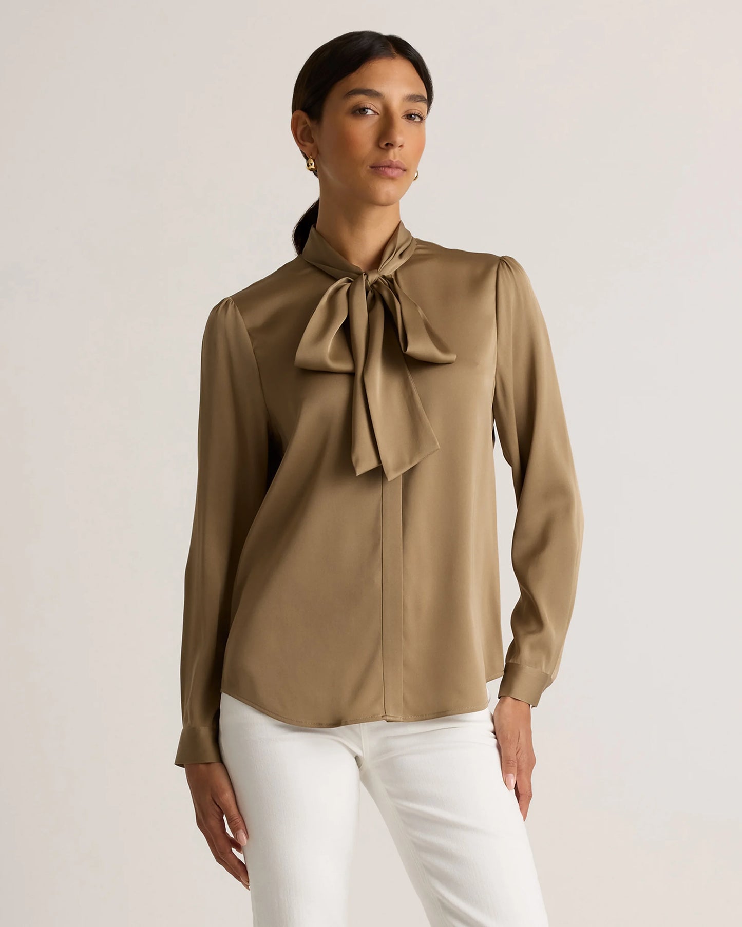 Washable Stretch Silk Tie Neck Blouse - XS / Moonstone Blue