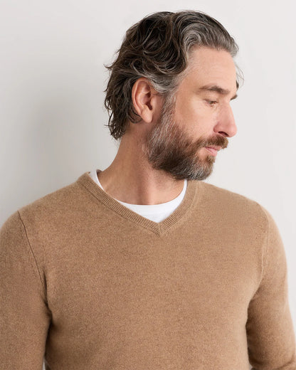 Mongolian Cashmere V-Neck Sweater - S / Oatmeal