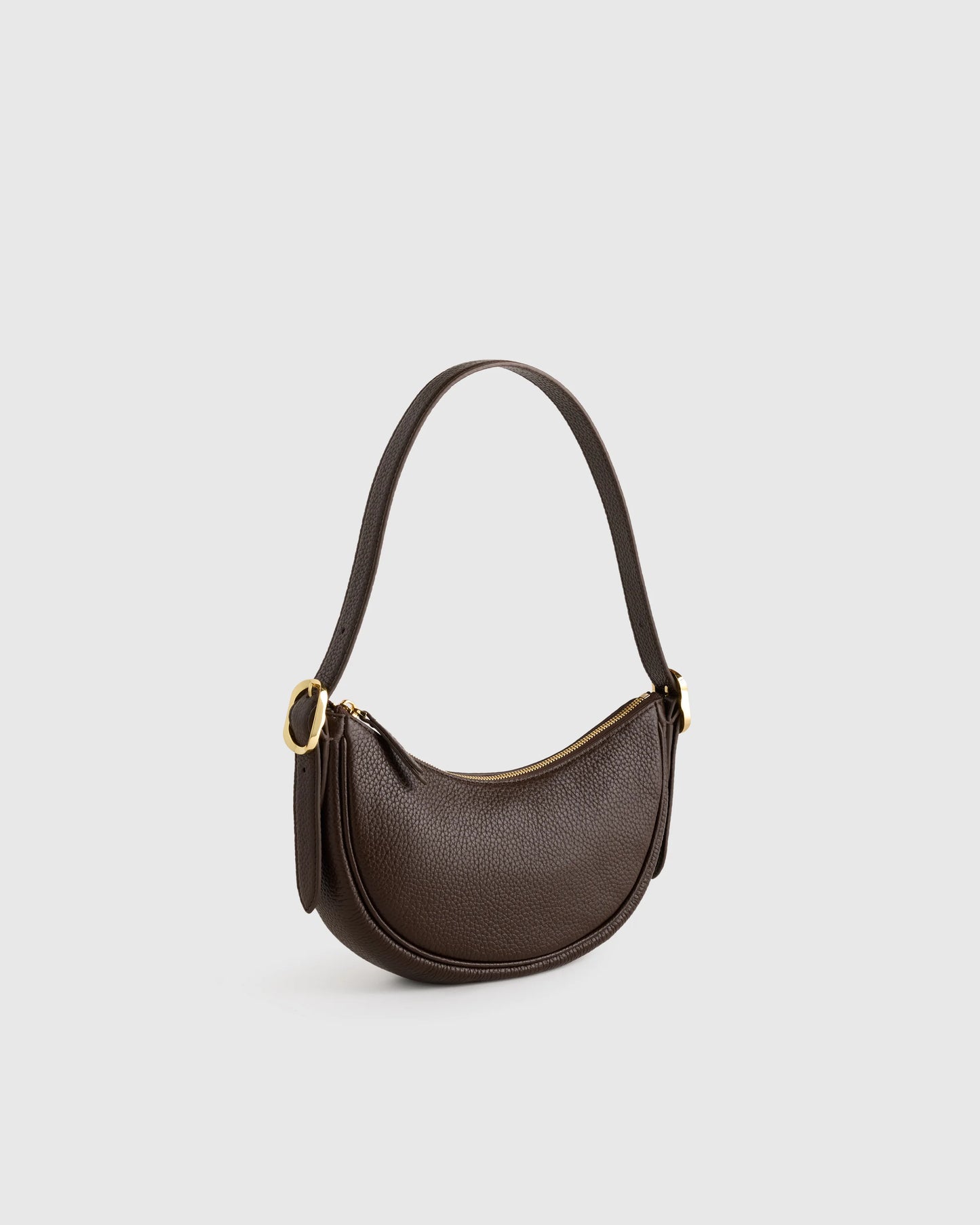 Italian Leather Mini Crescent Shoulder Bag - One Size / Espresso Brown