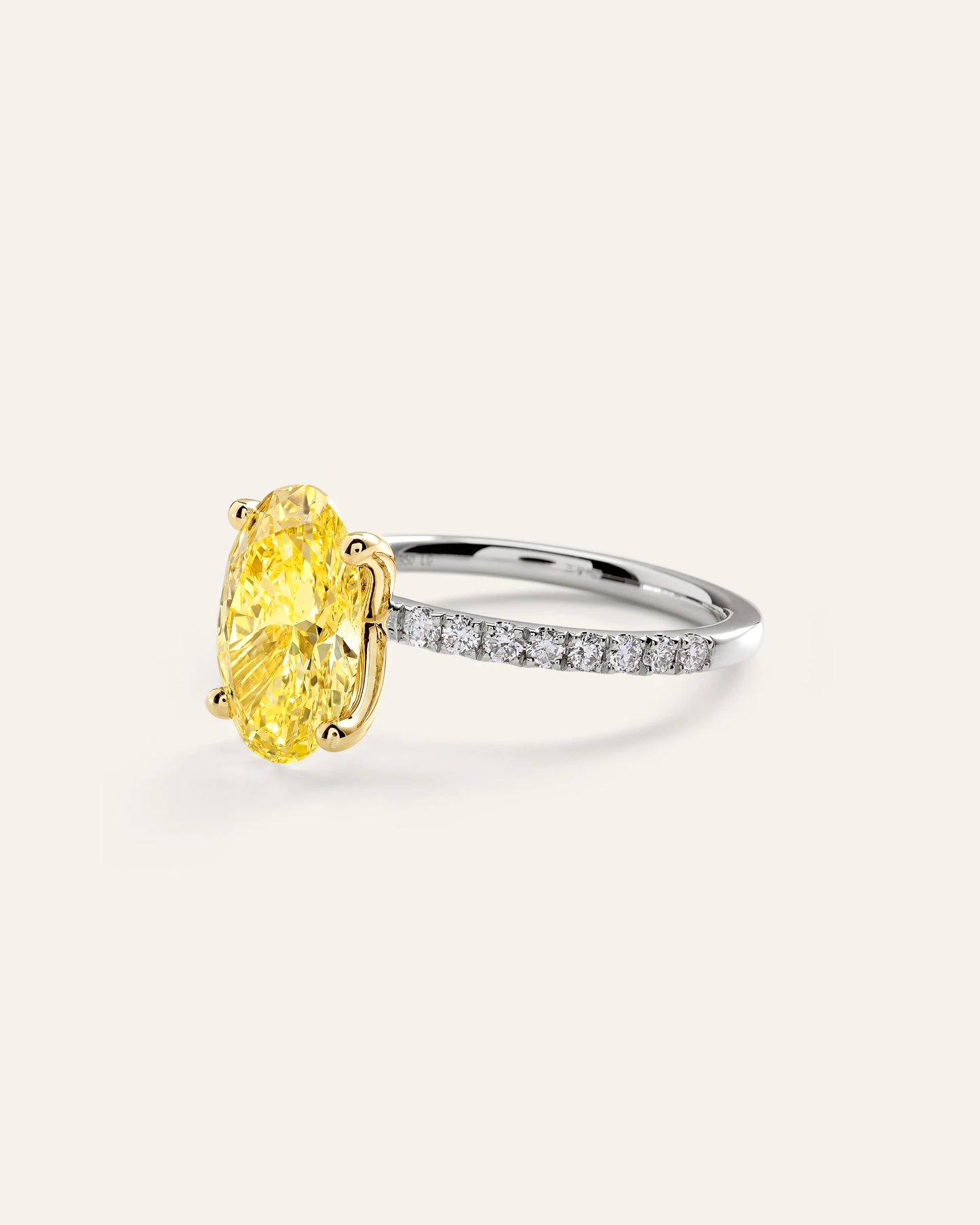 14K Gold Yellow Lab Grown Diamond Oval Pave Engagement Ring - 3ct - 4 / White Gold