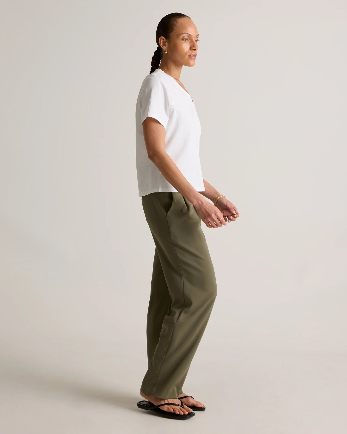 100% Organic Cotton Boxy V-Neck Tee - XS / Dusty Beige