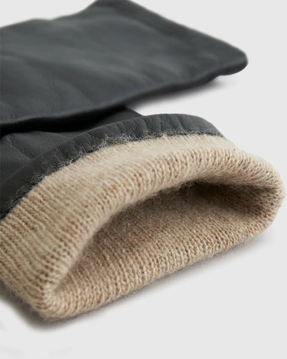 Cashmere Lined Leather Gloves - S / Black
