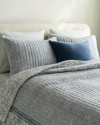 Organic Cotton Block Print Quilted Sham Set - Standard / Green