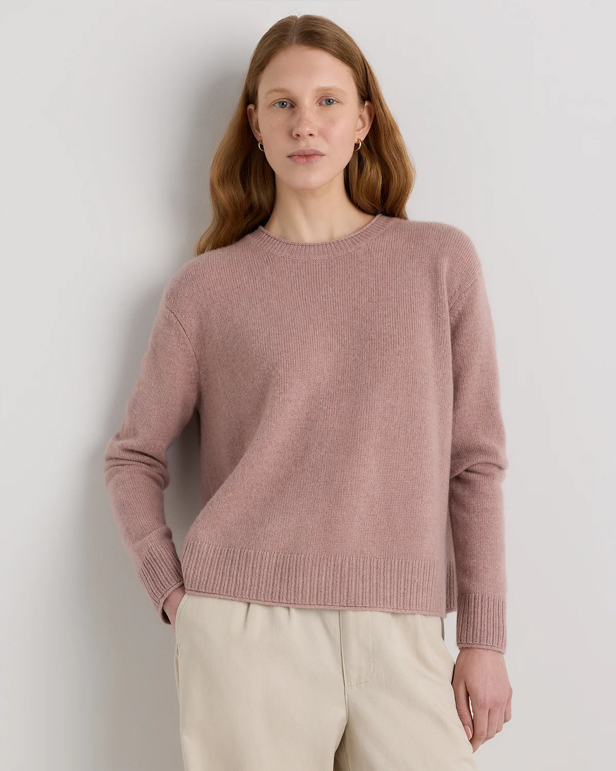 Mongolian Cashmere Boxy Crewneck Sweater - XS / Faded Denim/Brown/Ivory Variegated Stripe