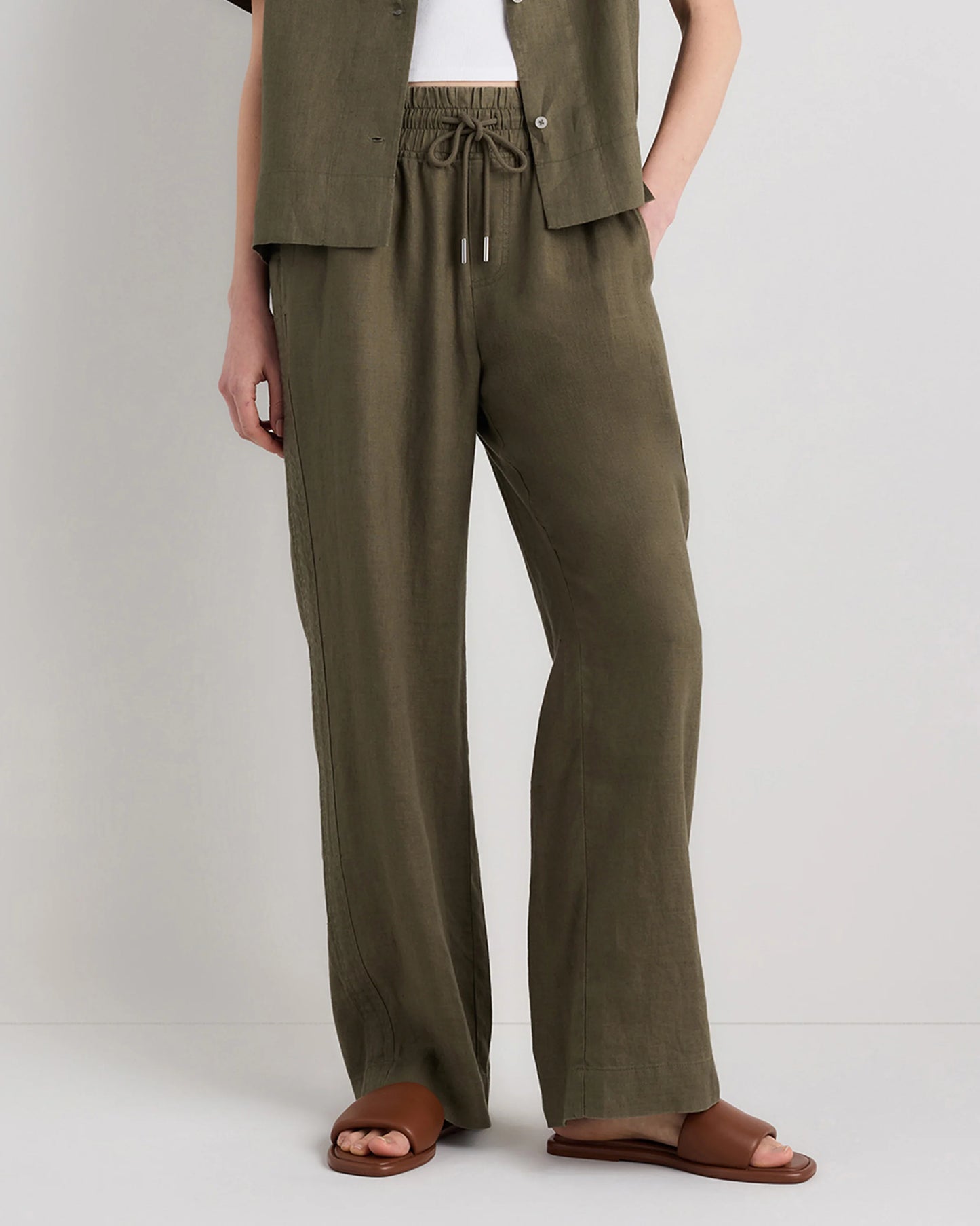 100% European Linen Wide Leg Pants - XS / Bayberry Olive