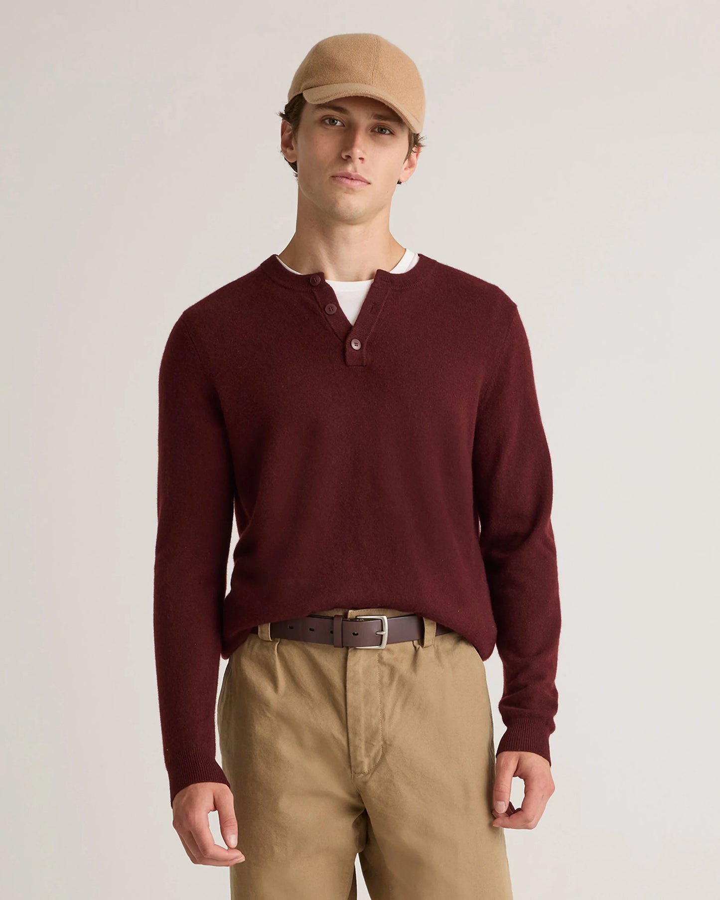 Mongolian Cashmere Henley Sweater - S / Brown