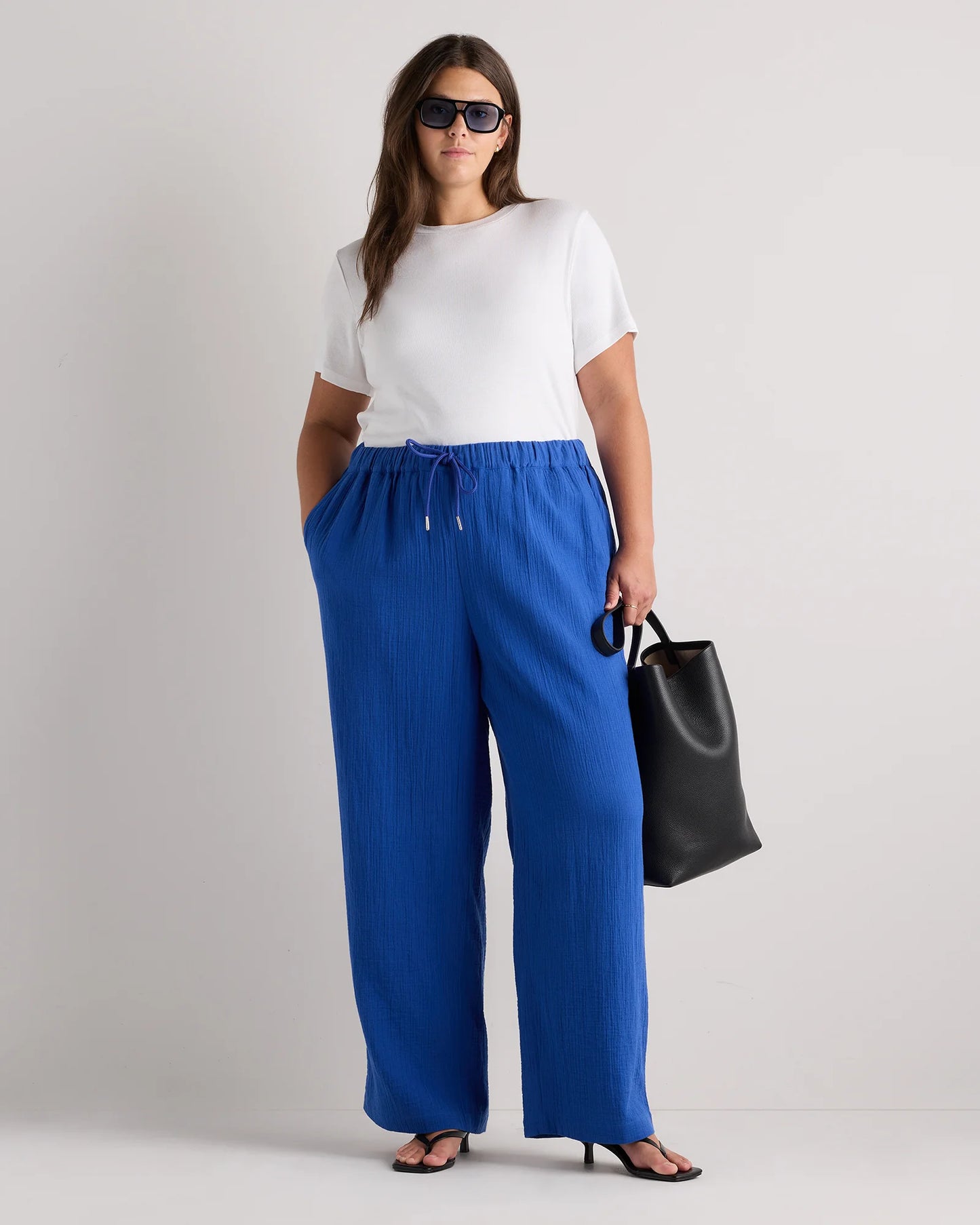100% Organic Cotton Gauze Straight Leg Pants - 1X / Indigo Blue