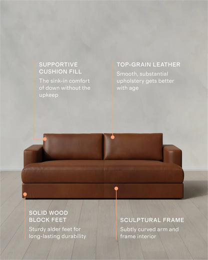 Sierra Curved Arm Sofa in Leather - 7ft / Auburn
