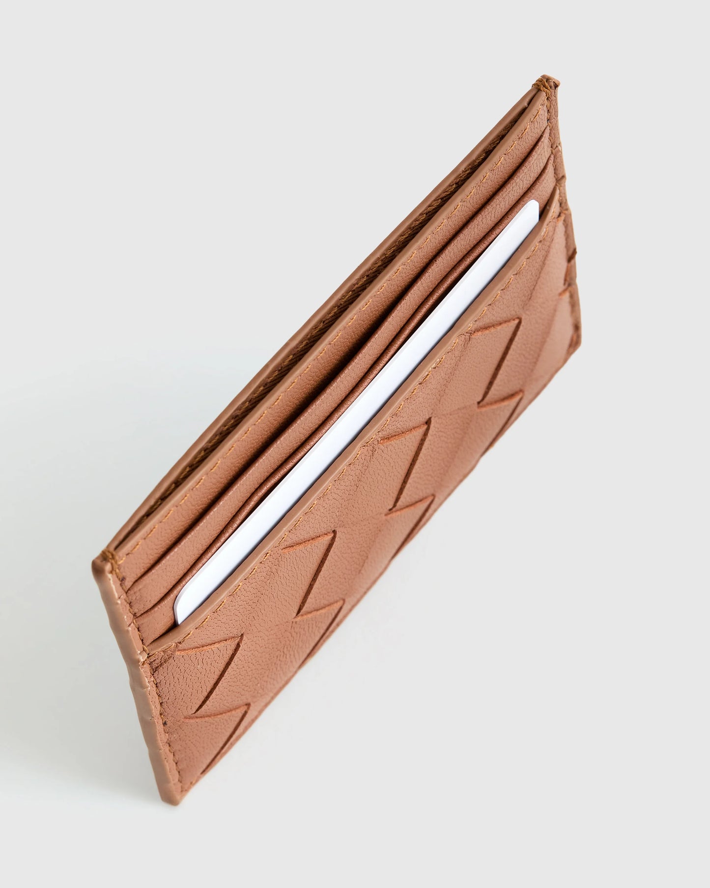 Italian Handwoven Leather Small Card Case - One Size / Cognac