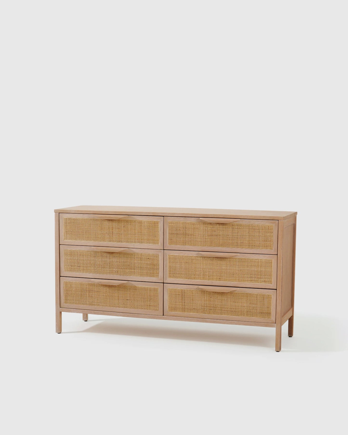 Solid Wood and Natural Rattan 6-Drawer Dresser - One Size / Natural