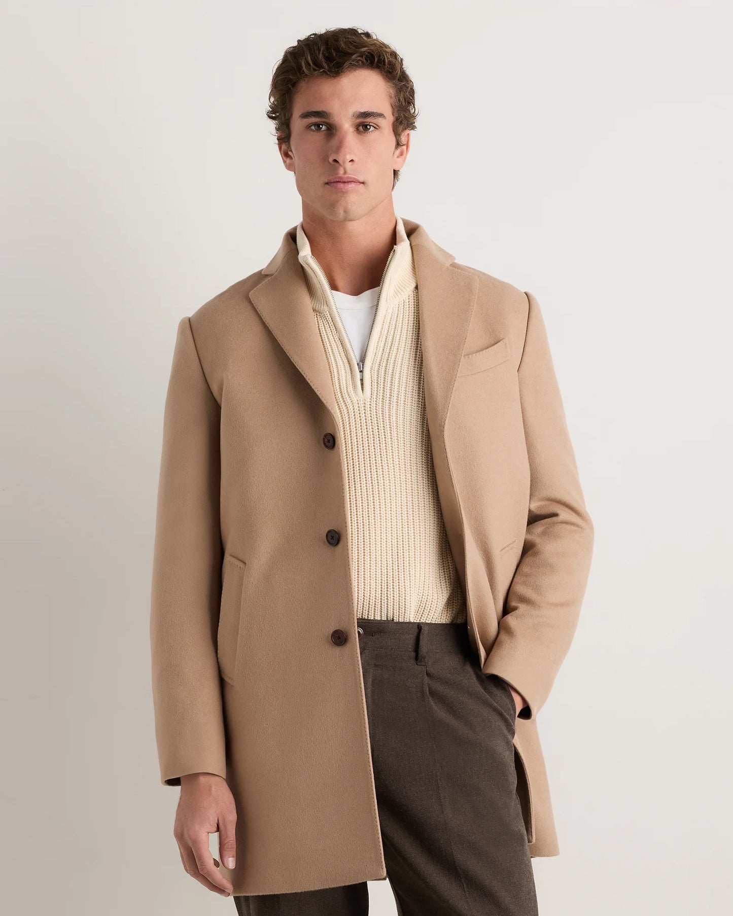 100% Mongolian Cashmere Car Coat - S / Camel