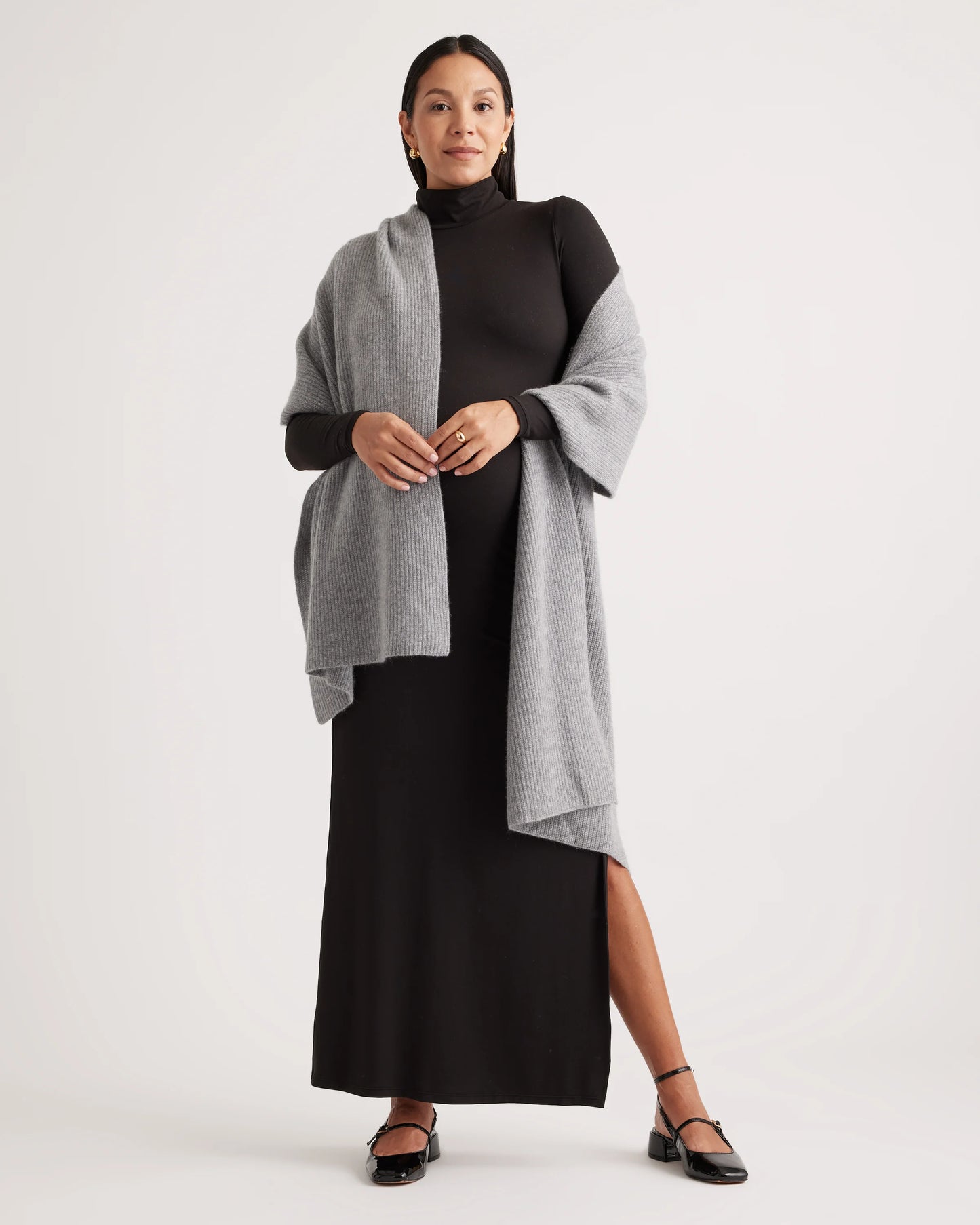 Mongolian Cashmere Ribbed Wrap - One Size / Heather Grey