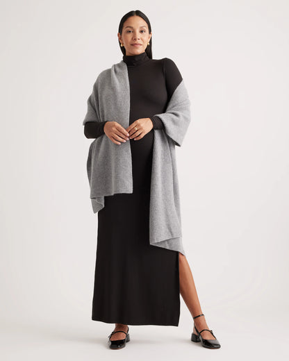 Mongolian Cashmere Ribbed Wrap - One Size / Heather Grey