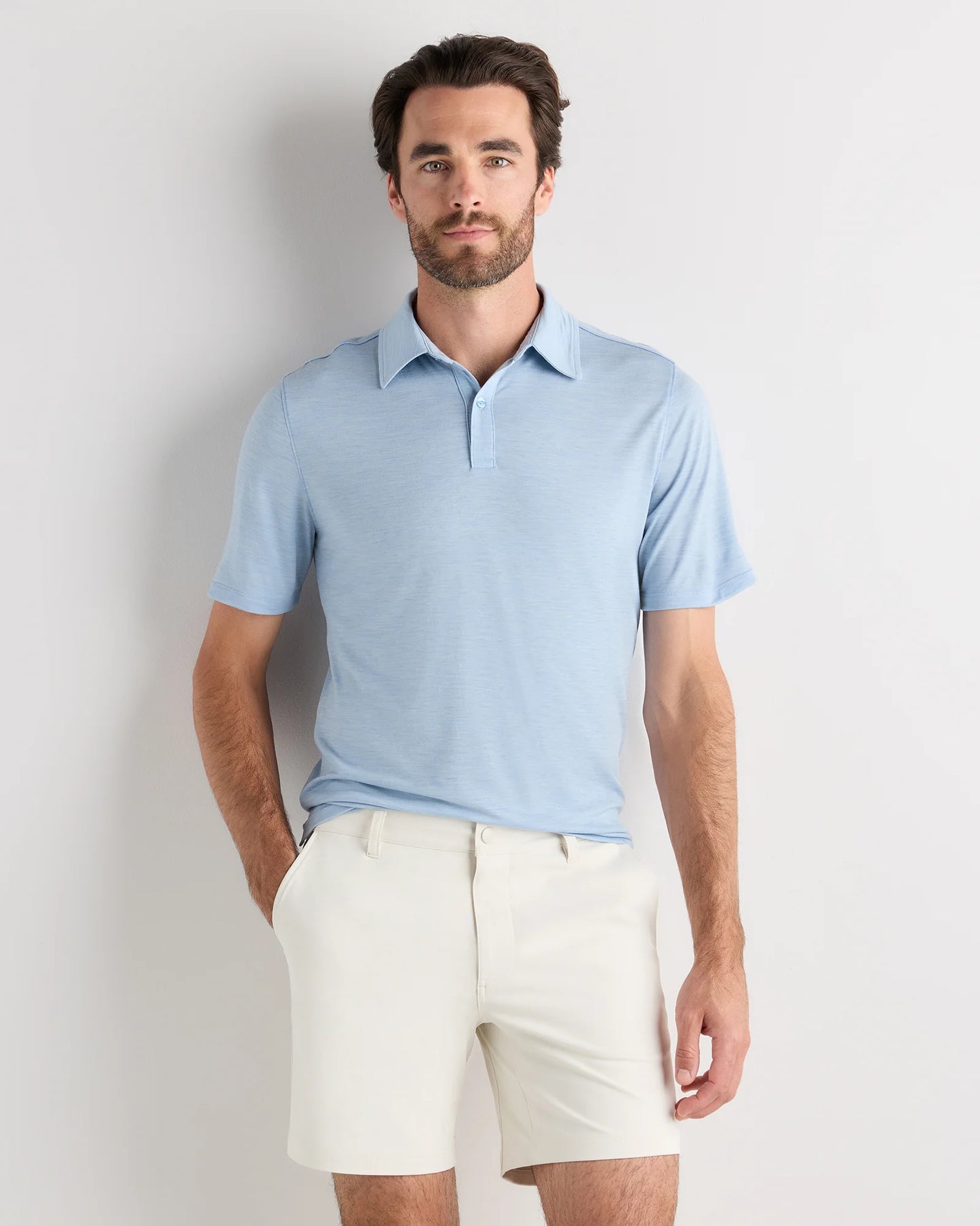 Extra-Fine Australian Merino Polo - XS / Light Blue Heather