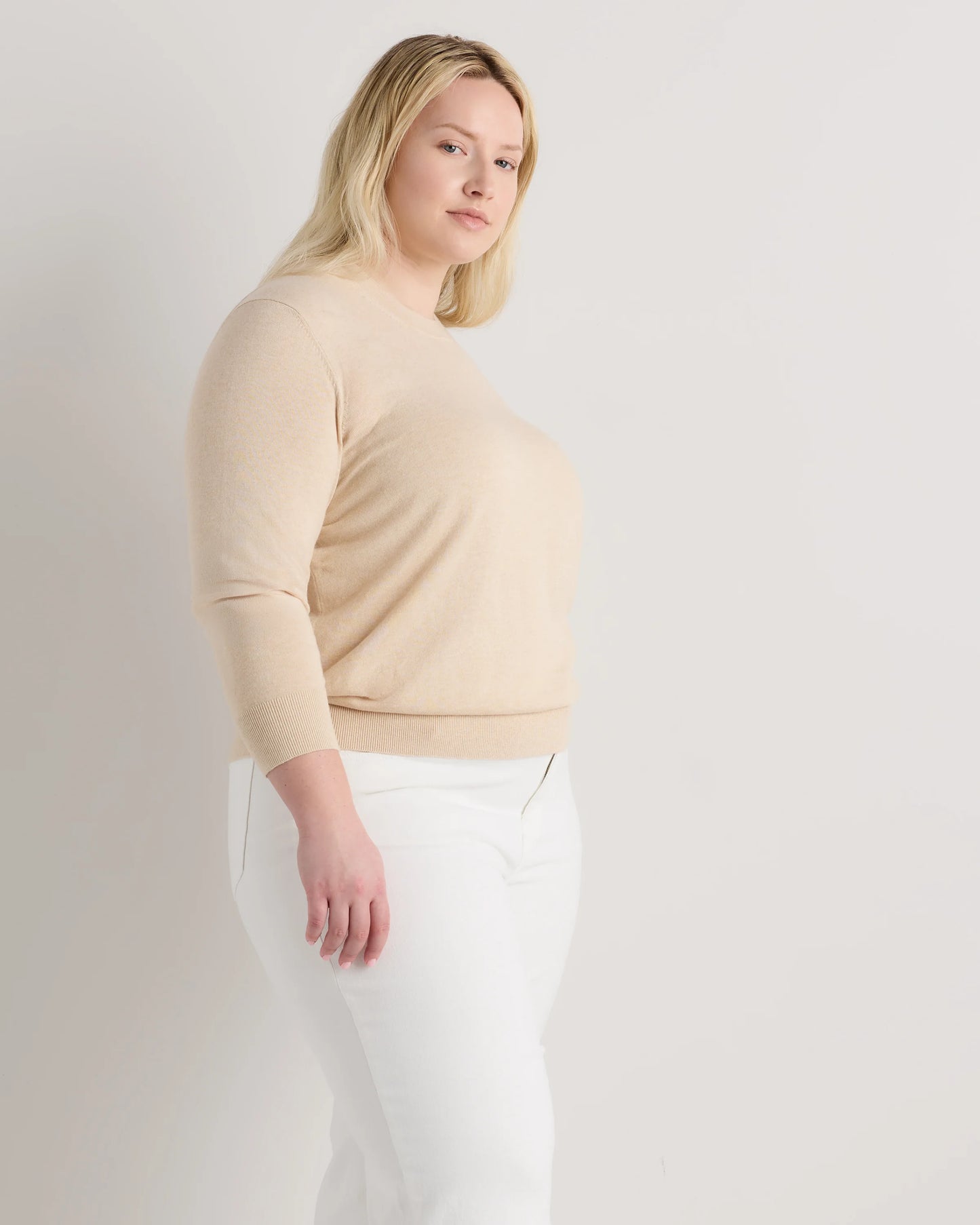 Lightweight Cotton Cashmere Crew Sweater - 1X / Black