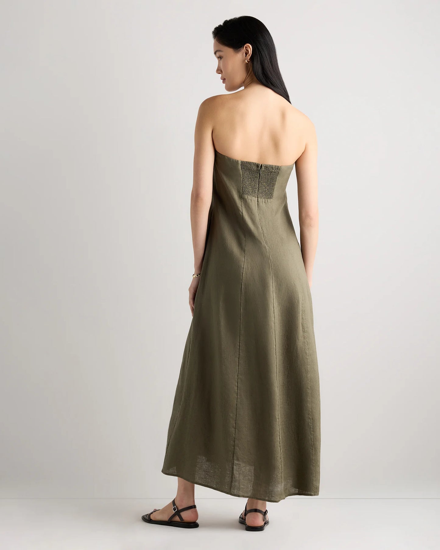 100% European Linen Strapless Maxi Dress - XS / Brick Red Heirloom Floral