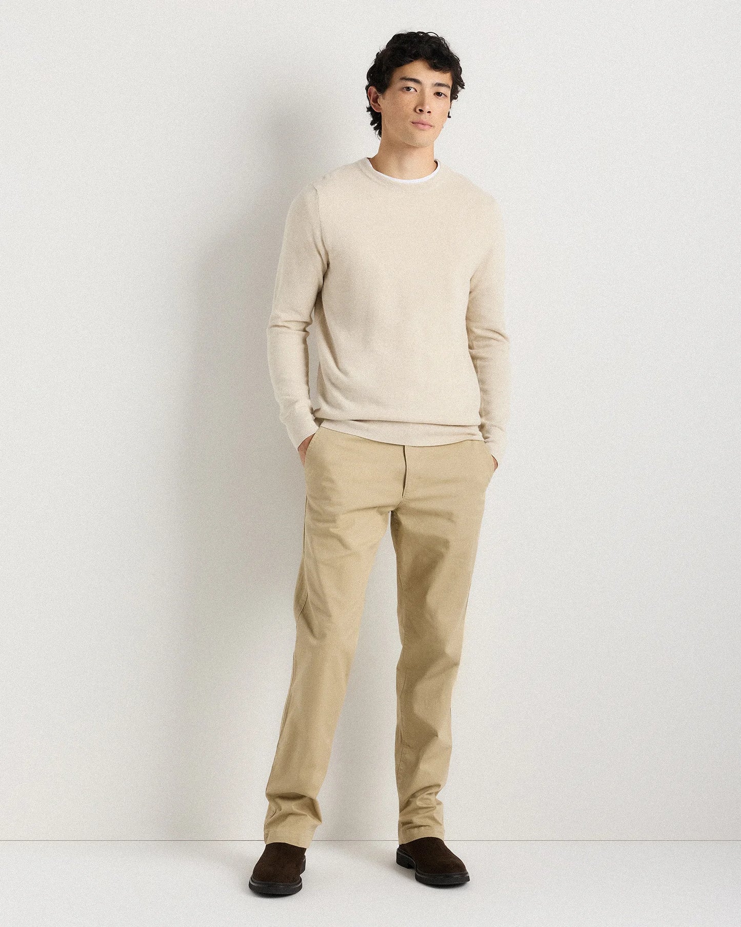 100% Organic Cotton Pique Crewneck Sweater - S / Moonstone Blue