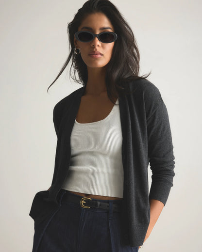 Lightweight Cotton Cashmere Cardigan - XS / Heather Oatmeal