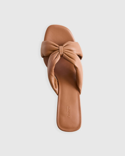 Italian Leather Twist Mid Heel Mule - 5 / Almond