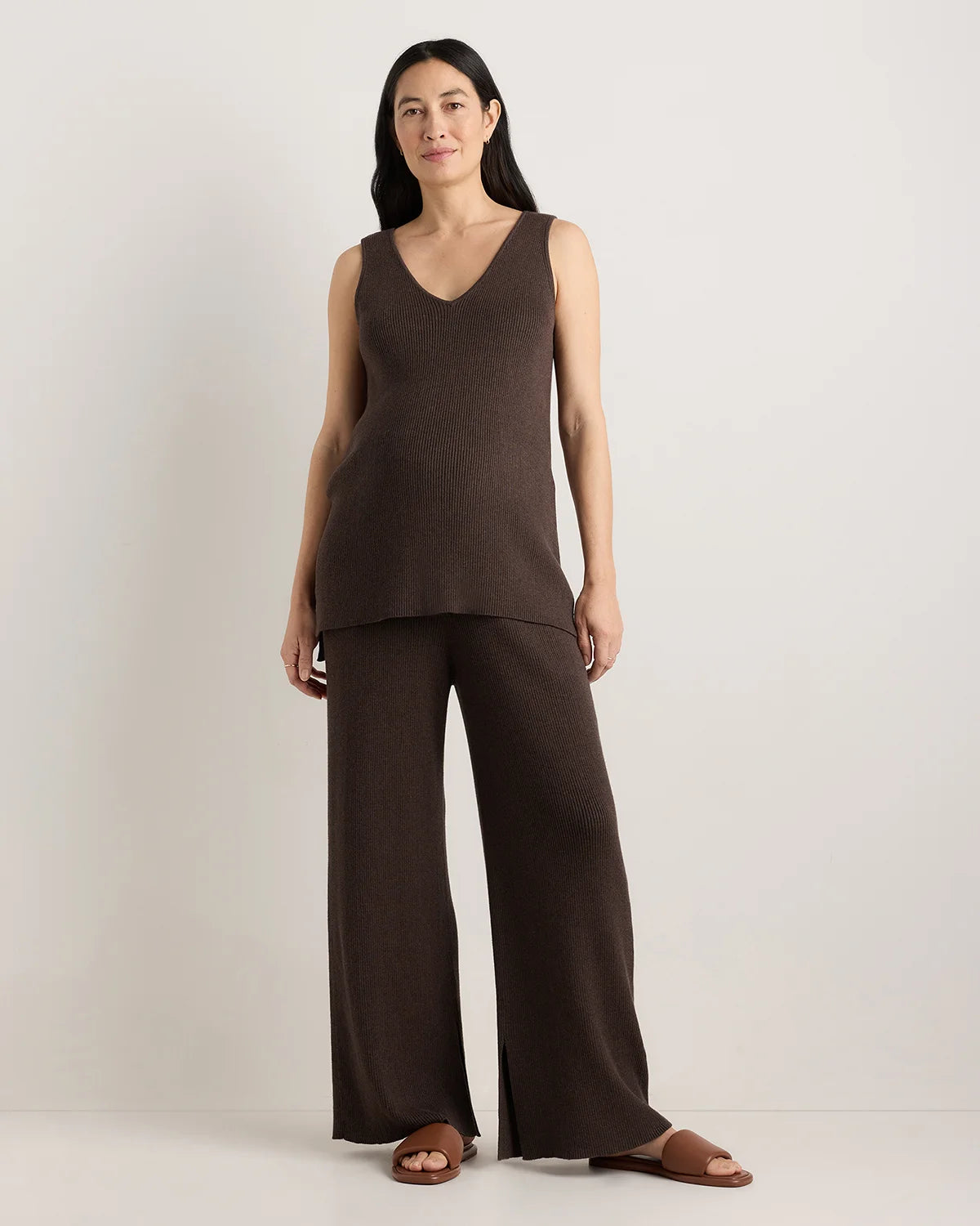 Cotton Cashmere Maternity and Nursing V-Neck Tank - XS / Mocha Heather