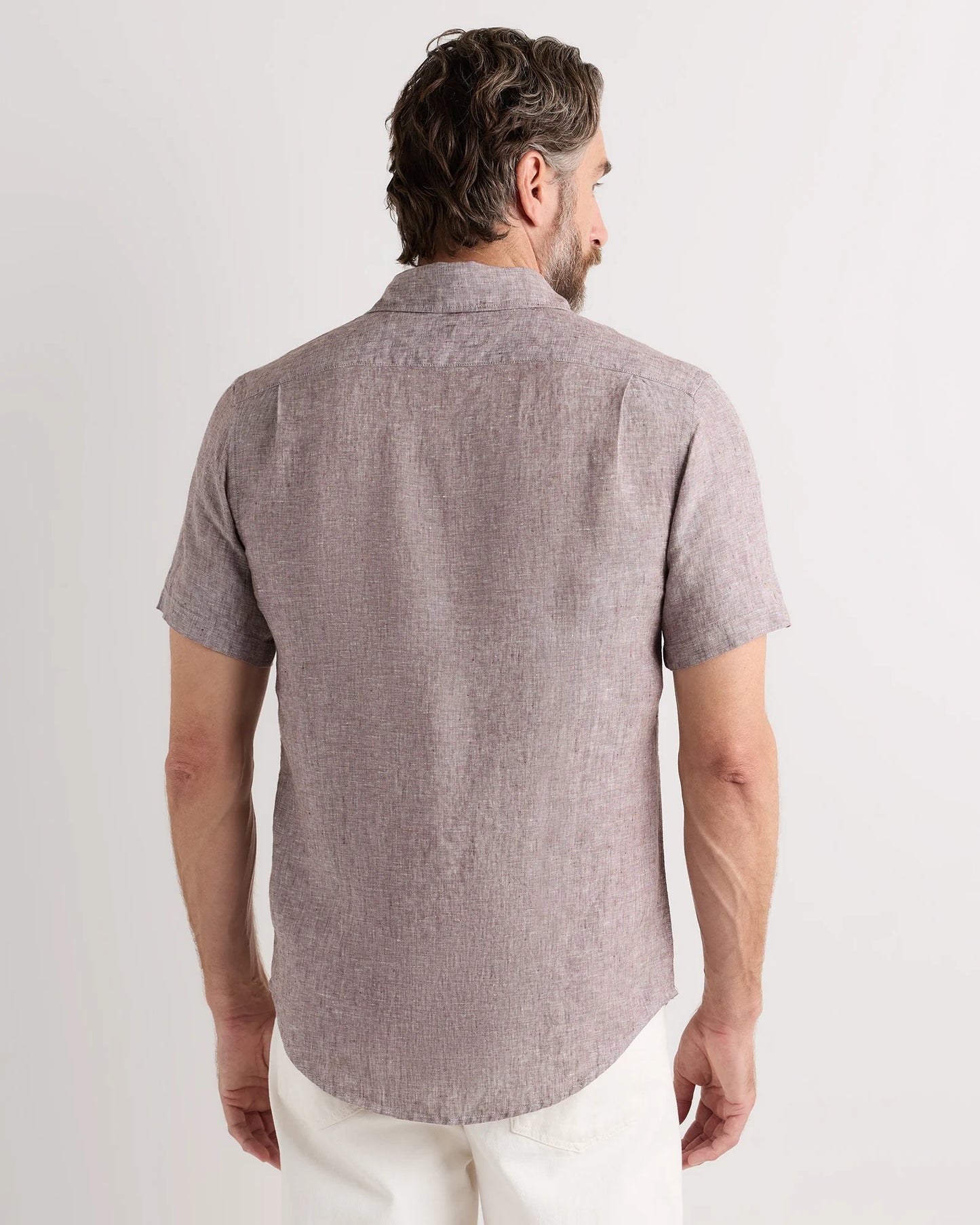 100% European Linen Relaxed Short Sleeve Shirt - XS / Taupe Brown Chambray