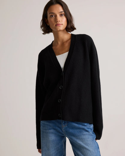 Mongolian Cashmere Fisherman Boxy Cropped Cardigan Sweater - XS / Faded Denim