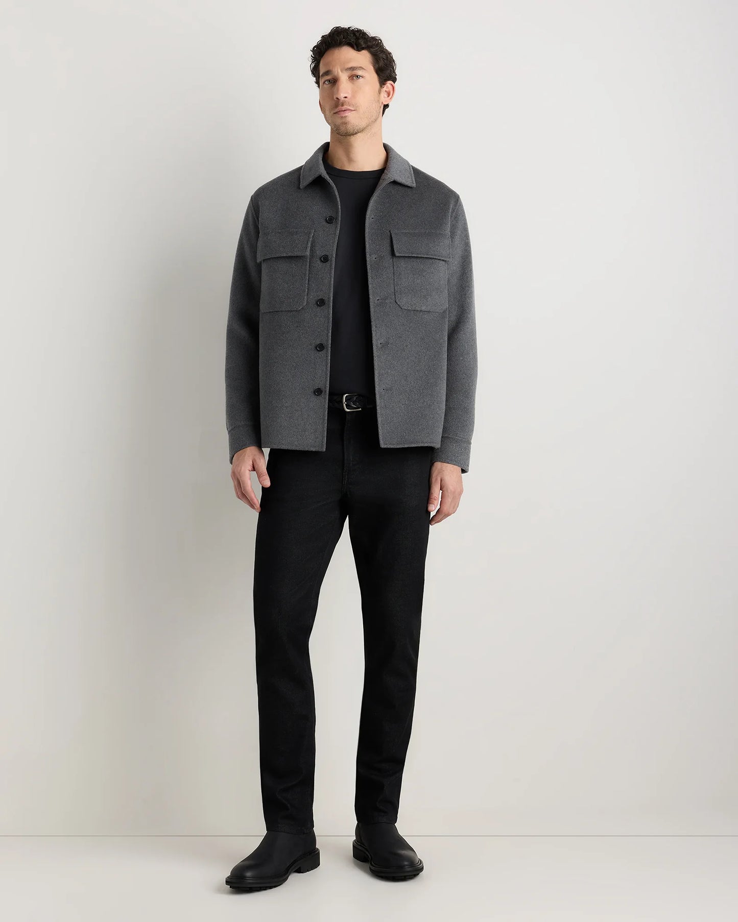 100% Mongolian Cashmere Double-Faced Shirt Jacket - S / Black