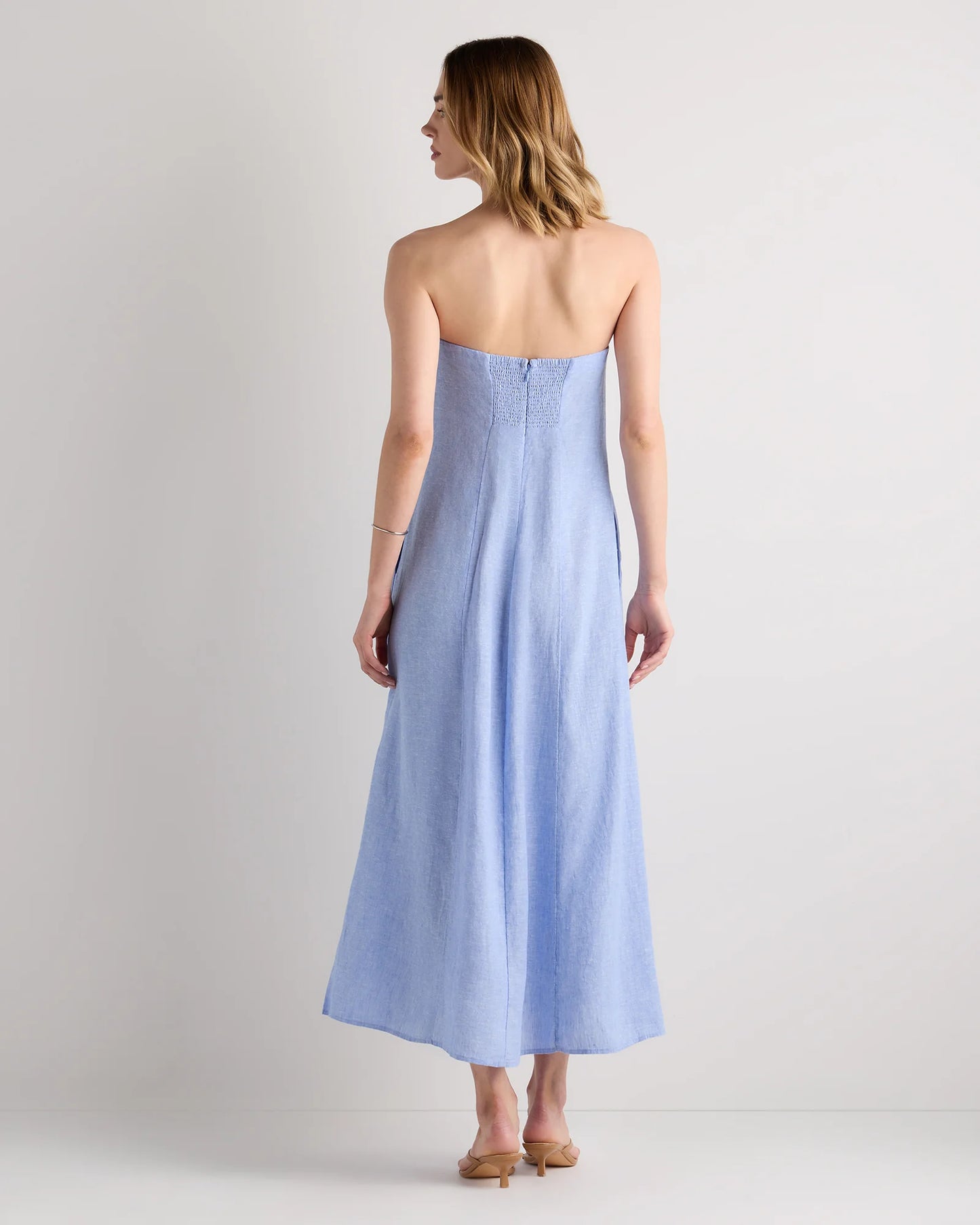 100% European Linen Strapless Maxi Dress - XS / Brick Red Heirloom Floral