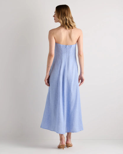 100% European Linen Strapless Maxi Dress - XS / Brick Red Heirloom Floral