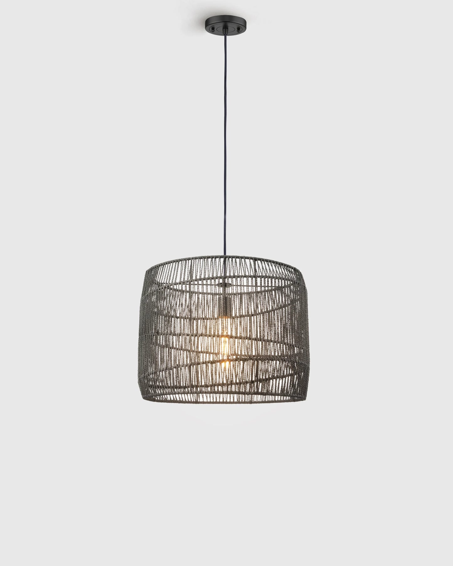 Woven Rope Drum Pendant Light - One Size / Black