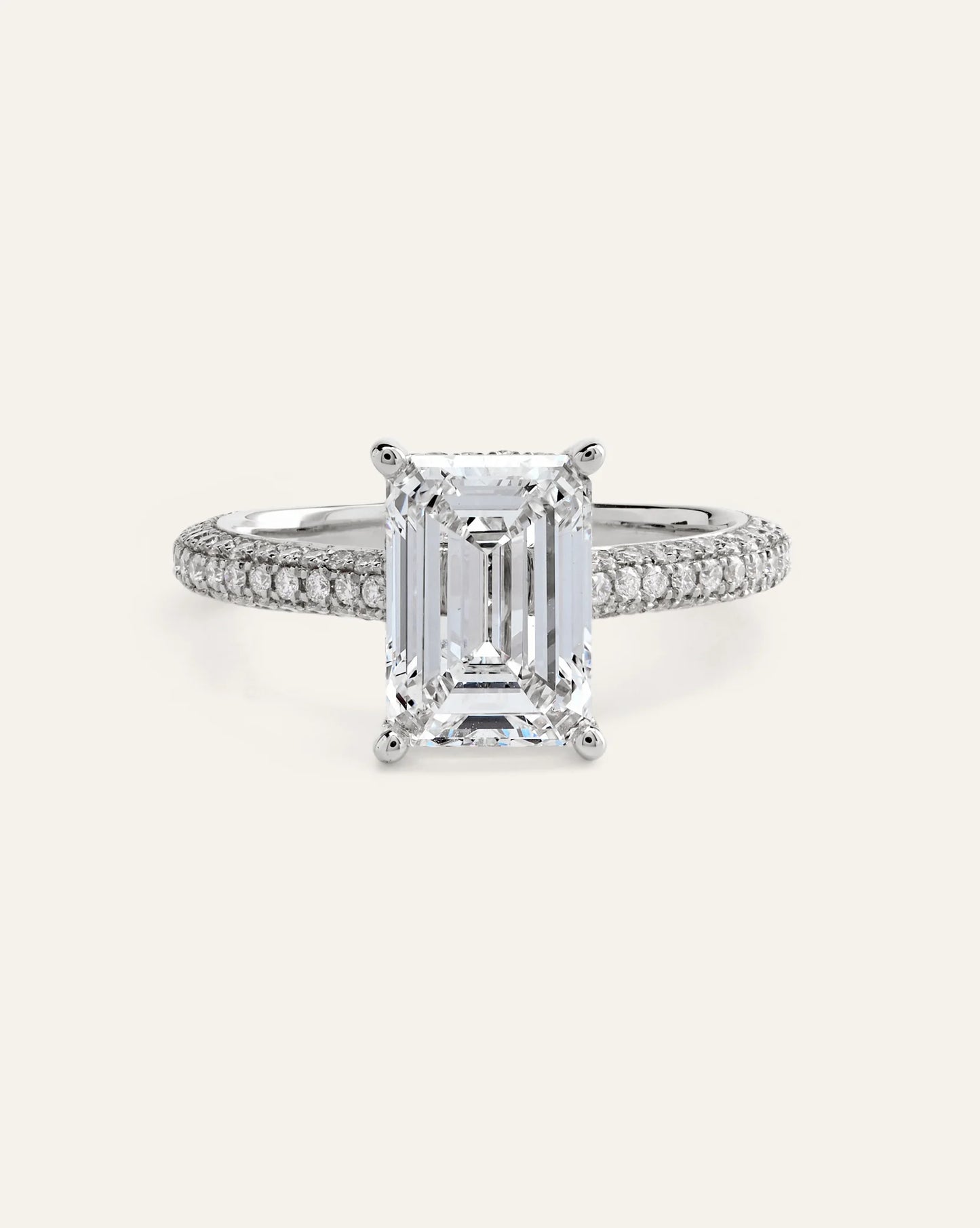 Lab Grown Diamond Emerald Pave Cathedral Engagement Ring - 3ct - 4 / Yellow Gold