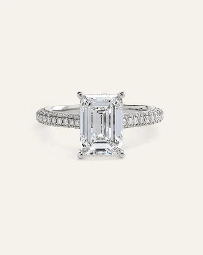 Lab Grown Diamond Emerald Pave Cathedral Engagement Ring - 3ct - 4 / Yellow Gold