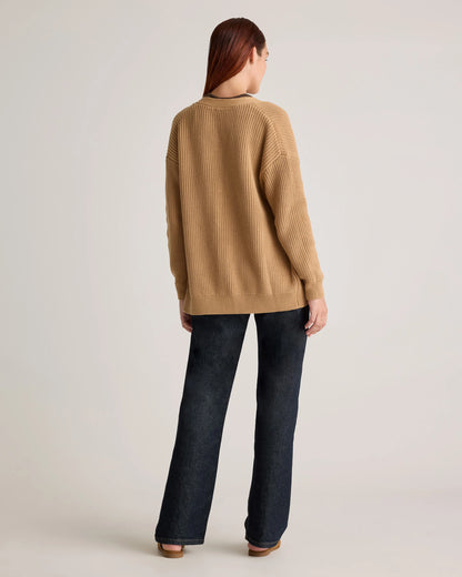 100% Organic Cotton Oversized Boyfriend Cardigan - XS / Speckled Beige