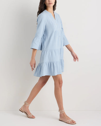 100% Organic Cotton Gauze Long Sleeve Tiered Mini Dress - XS / Amaranth Pink