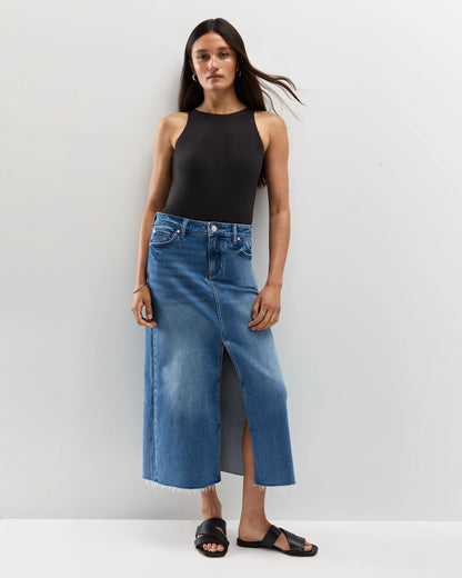Stretch Denim 5-Pocket Midi Skirt - 24 / Obsidian Blue