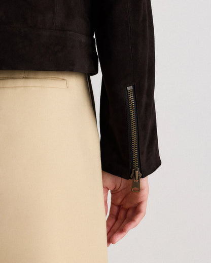 100% Suede Cropped Zip-Front Jacket - XS / Light Sand Beige