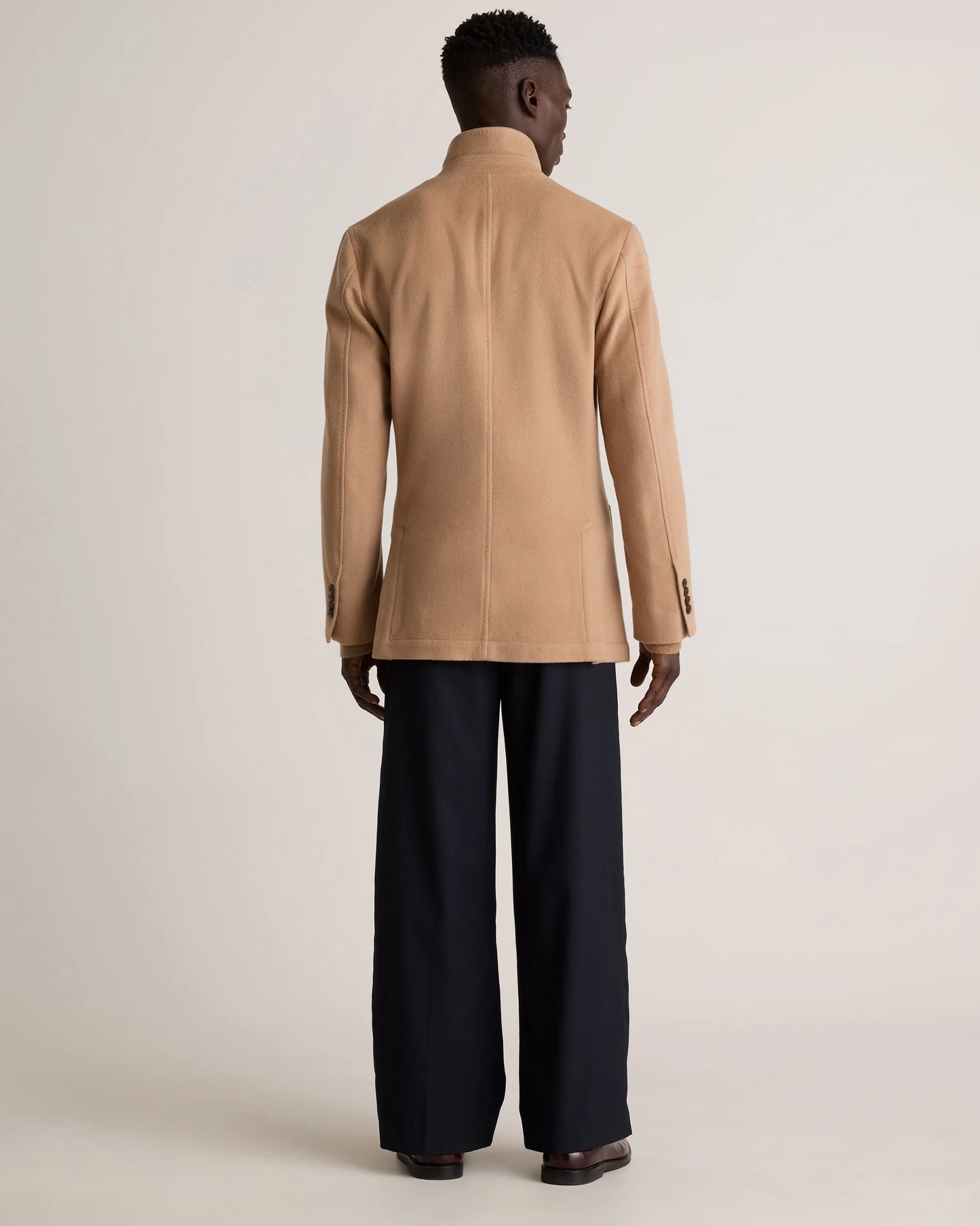 100% Mongolian Cashmere Stand Collar Blazer - S / Camel