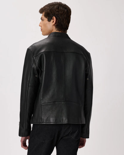 100% Leather Café Racer Jacket - S / Rich Brown